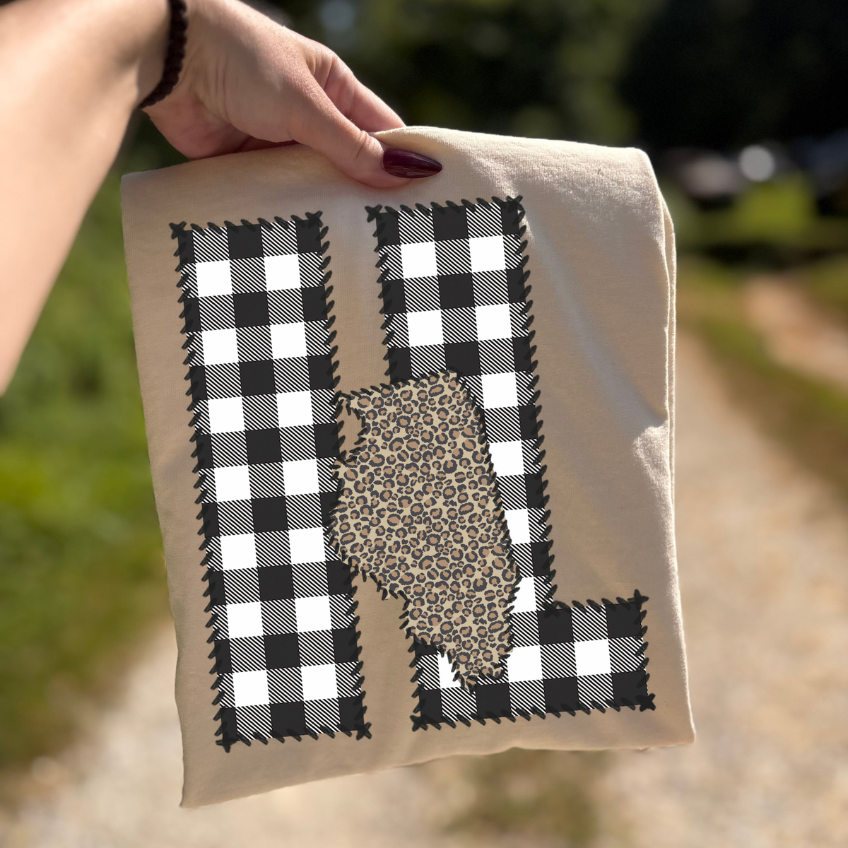 Illinois IL Stitched Buffalo Plaid & Leopard State Patch Digital Design, PNG