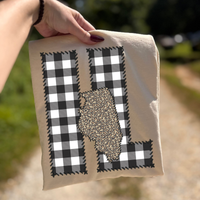 Illinois IL Stitched Buffalo Plaid & Leopard State Patch Digital Design, PNG