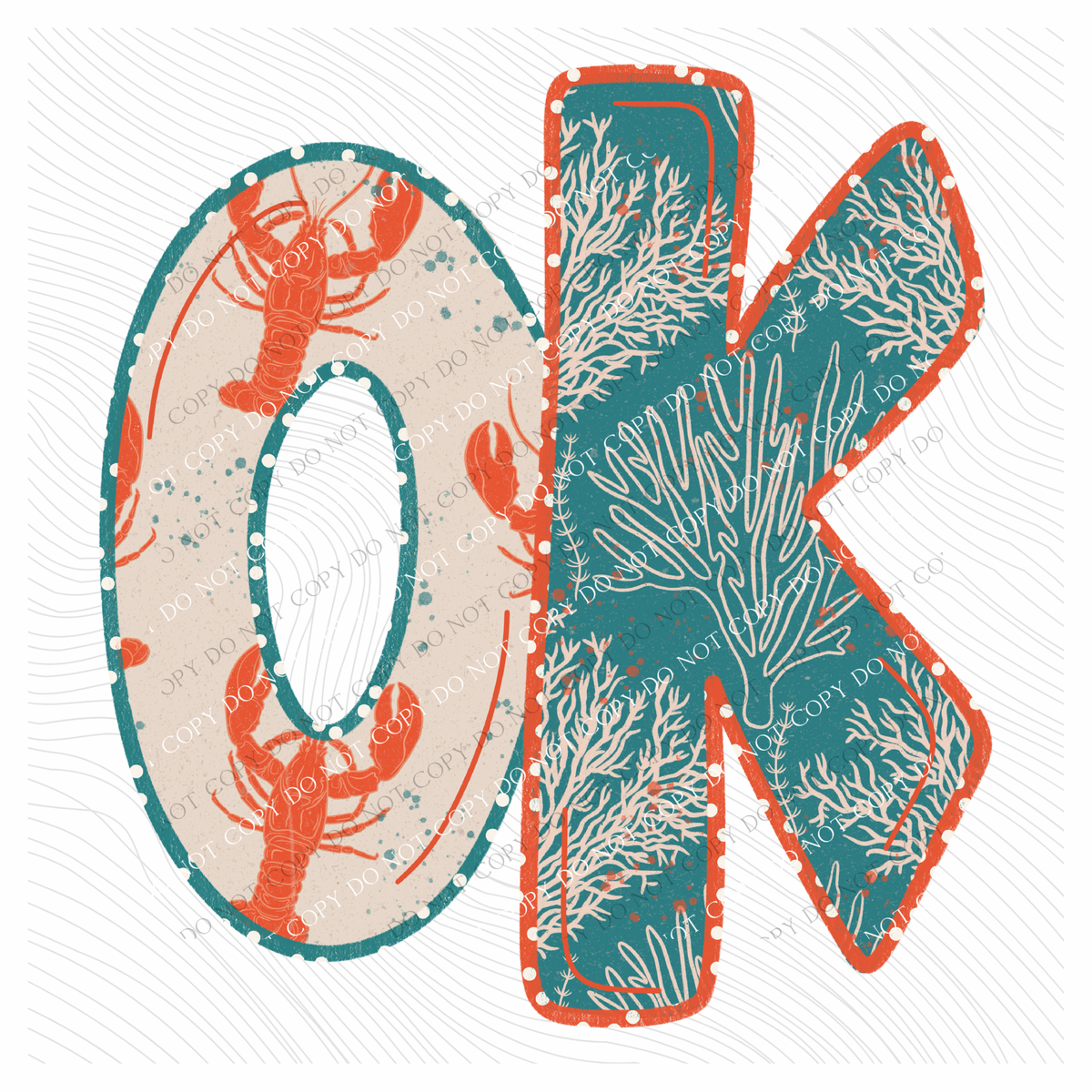 OK Oklahoma Lobster Coral Reef Polka Dot Outline Digital Design, PNG