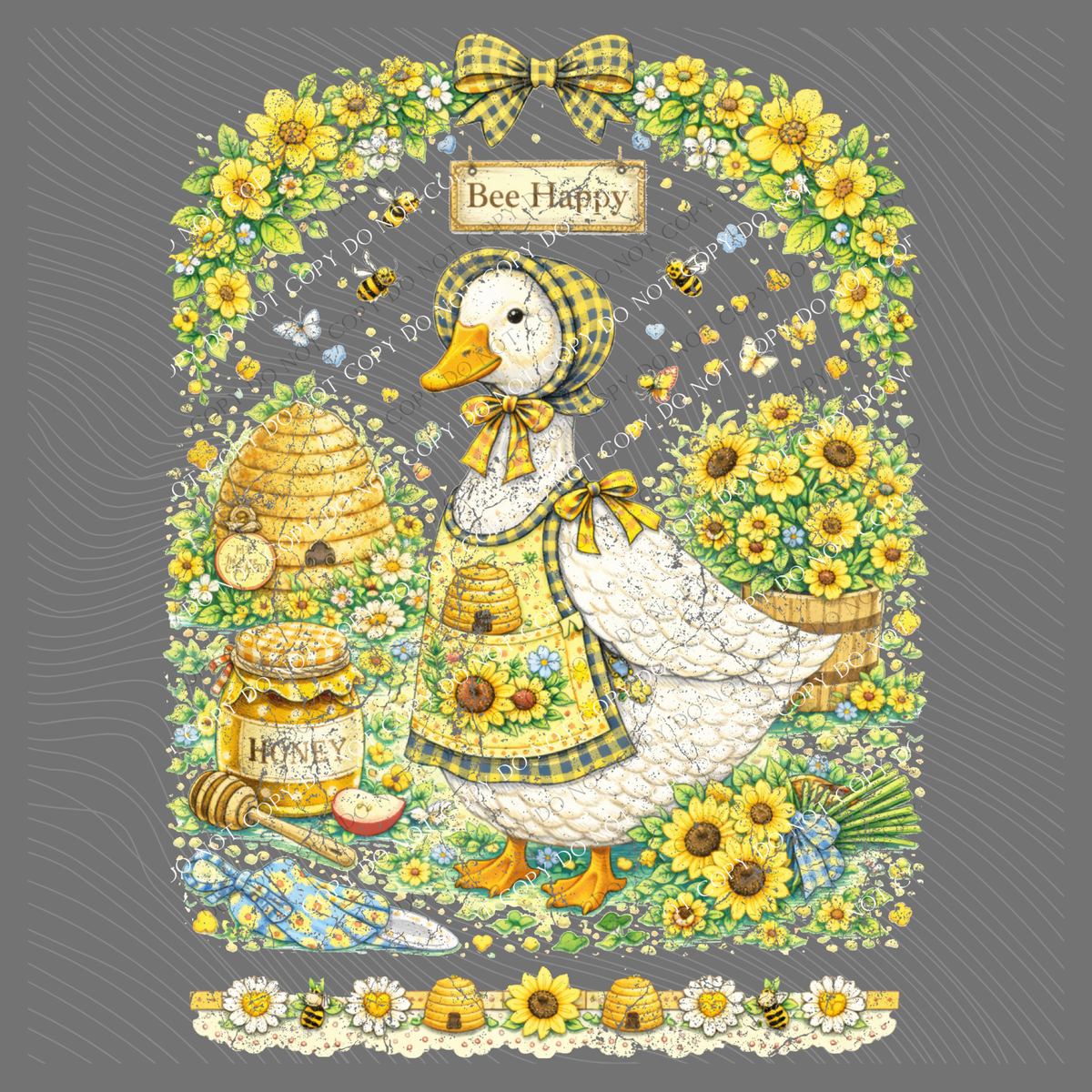 Bees Gingham Goose Distressed Digital Design, PNG