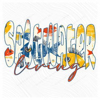 Saltwater Living Colorful Fish Doodle Outline Digital Design, PNG