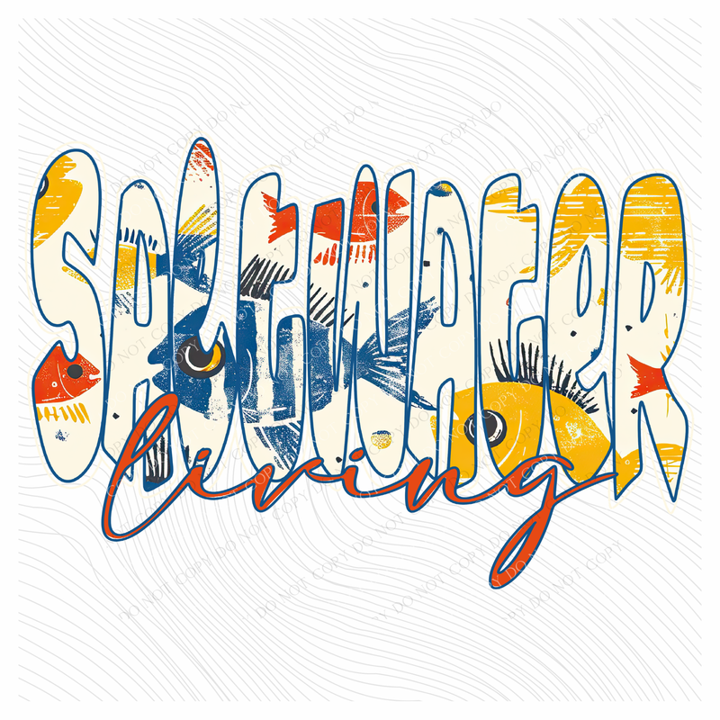 Saltwater Living Colorful Fish Doodle Outline Digital Design, PNG