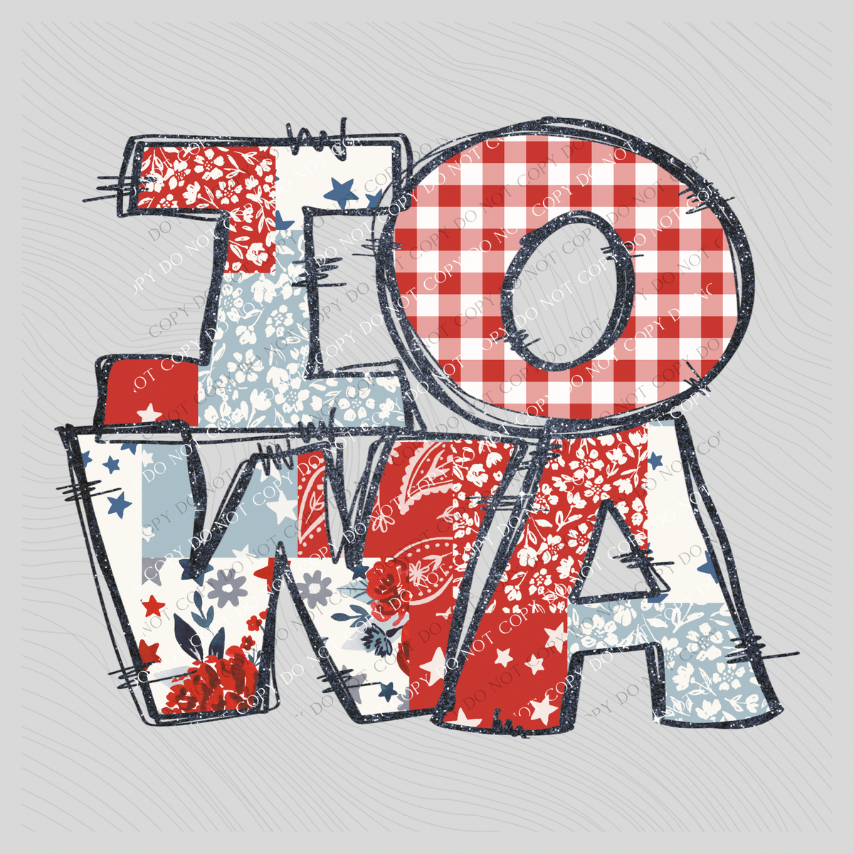Iowa Doodle Patch & Glitter Digital Design, PNG
