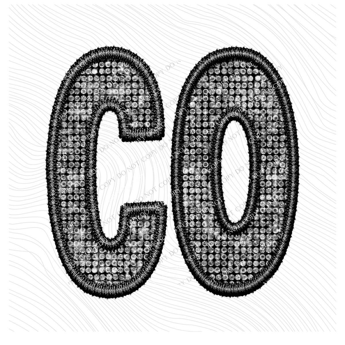 CO Colorado Faux Embroidery Diamonds Bling in Black Digital Design, PNG