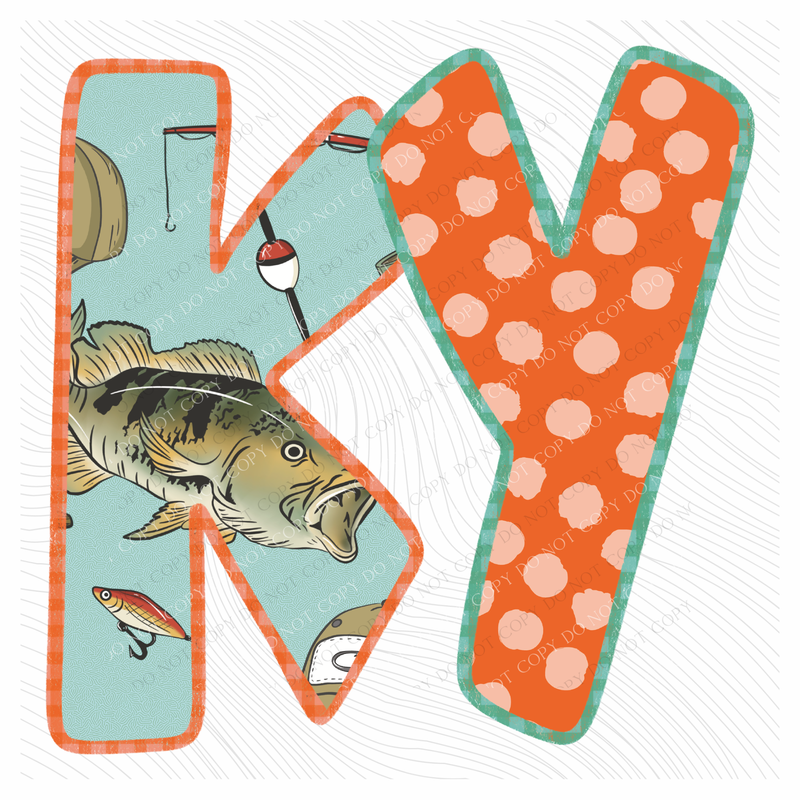 KY Kentucky Bass Fishing Polka Dot Gingham Outline Digital Design, PNG