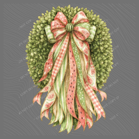 Watermelon Ribbon with Boxwood Wreath, Digital Design, PNG