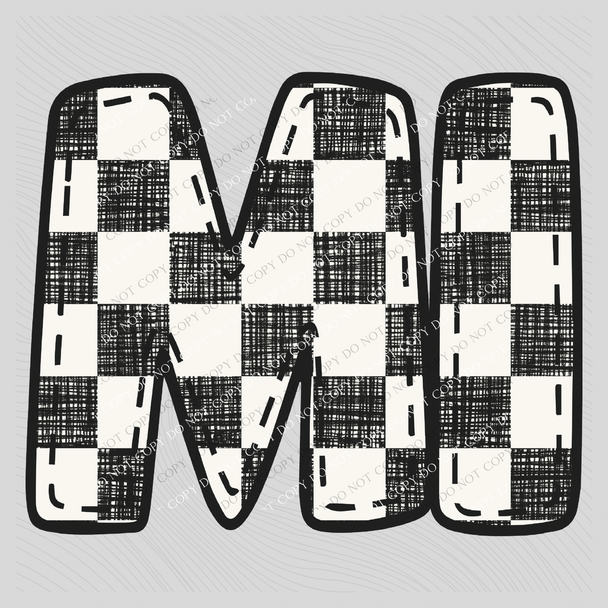 MI Michigan Bubble Stitch Distressed Checkers Black White Digital Design, PNG