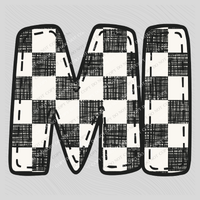MI Michigan Bubble Stitch Distressed Checkers Black White Digital Design, PNG
