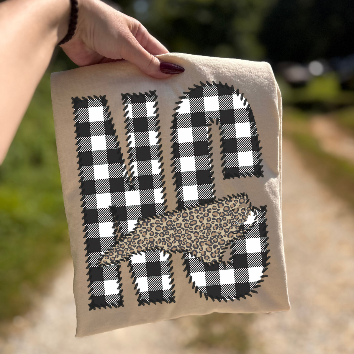 North Carolina NC Stitched Buffalo Plaid & Leopard State Patch Digital Design, PNG