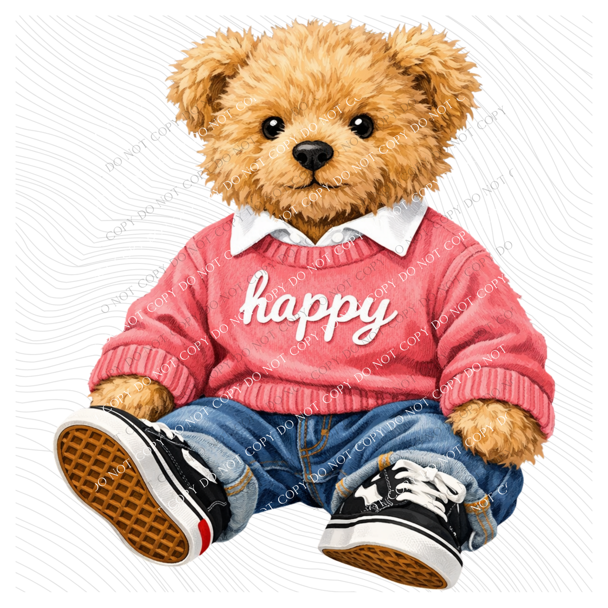 Happy Plush Preppy Bear in Pink Digital Design, PNG