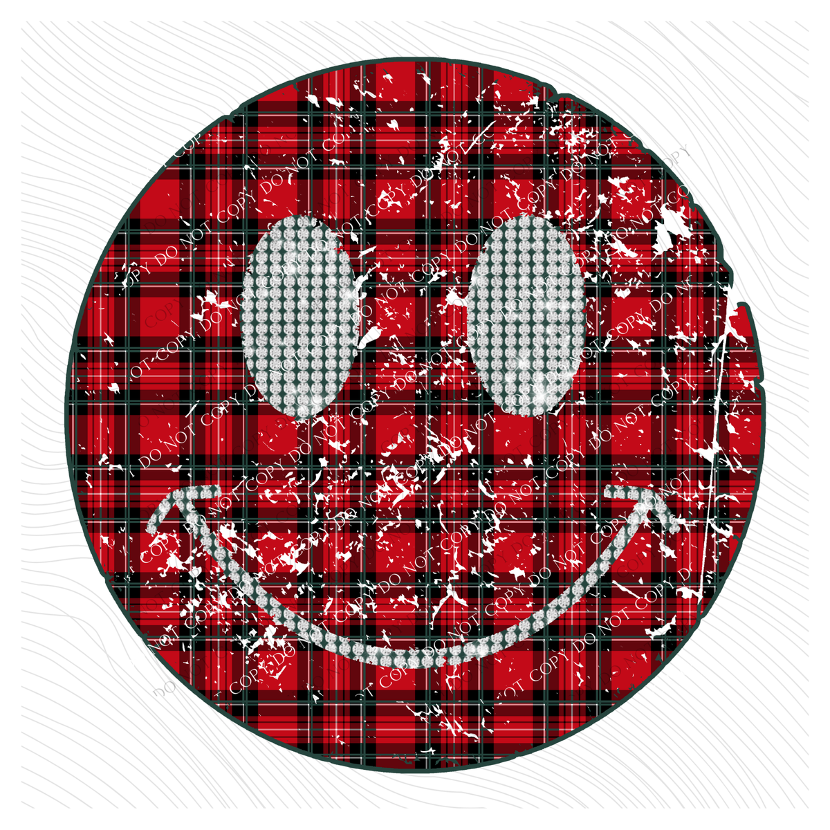 All Smiles Red Plaid & Diamonds Distressed Digital Design, PNG