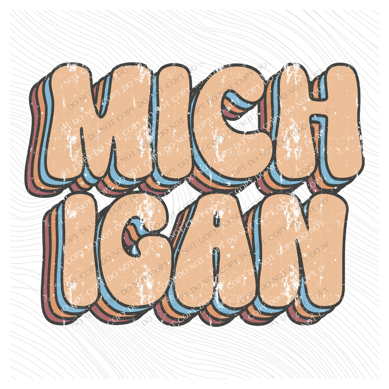 Michigan Groovy Stacked Distressed in Boho Neutrals Digital Design, PNG