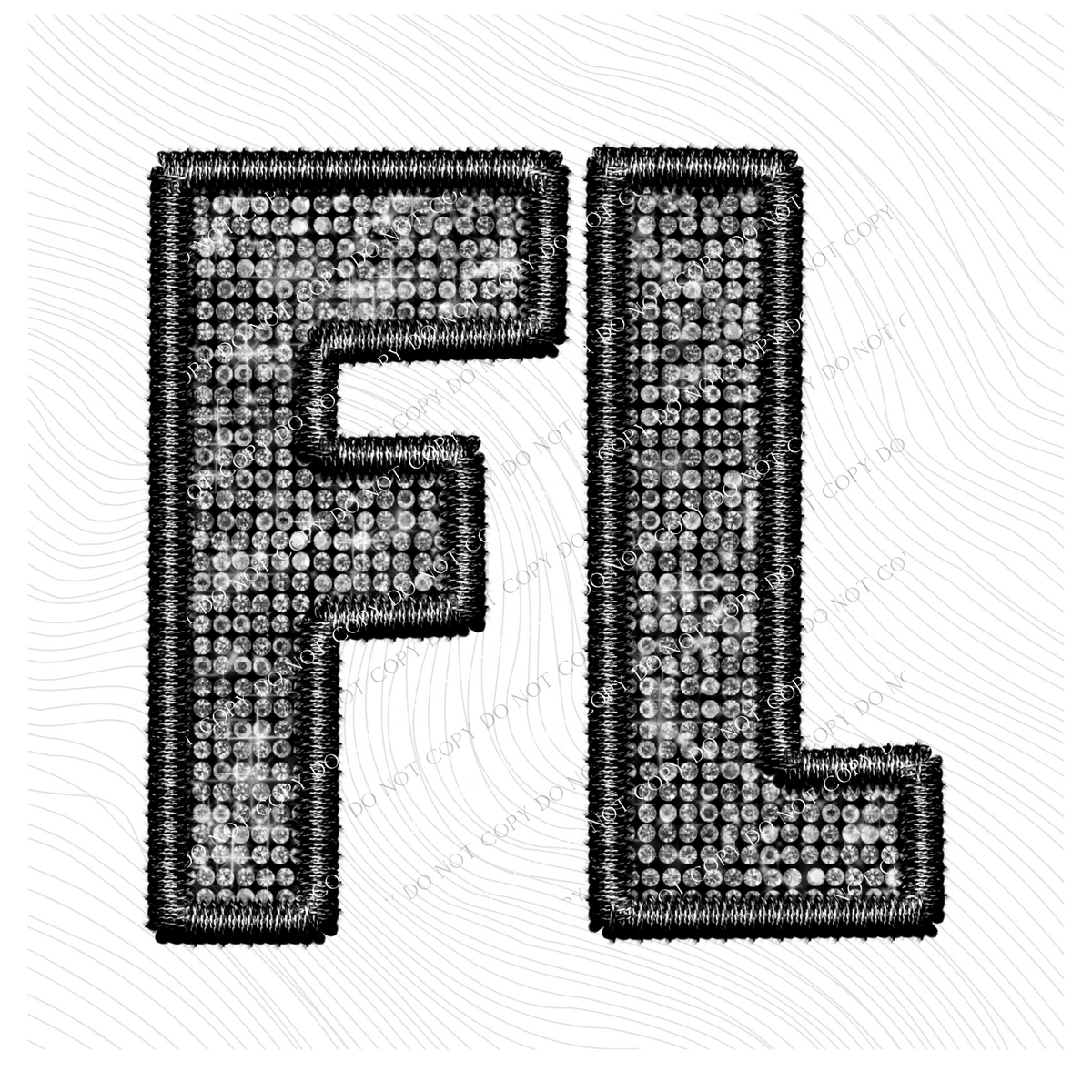 FL Florida Faux Embroidery Diamonds Bling in Black Digital Design, PNG