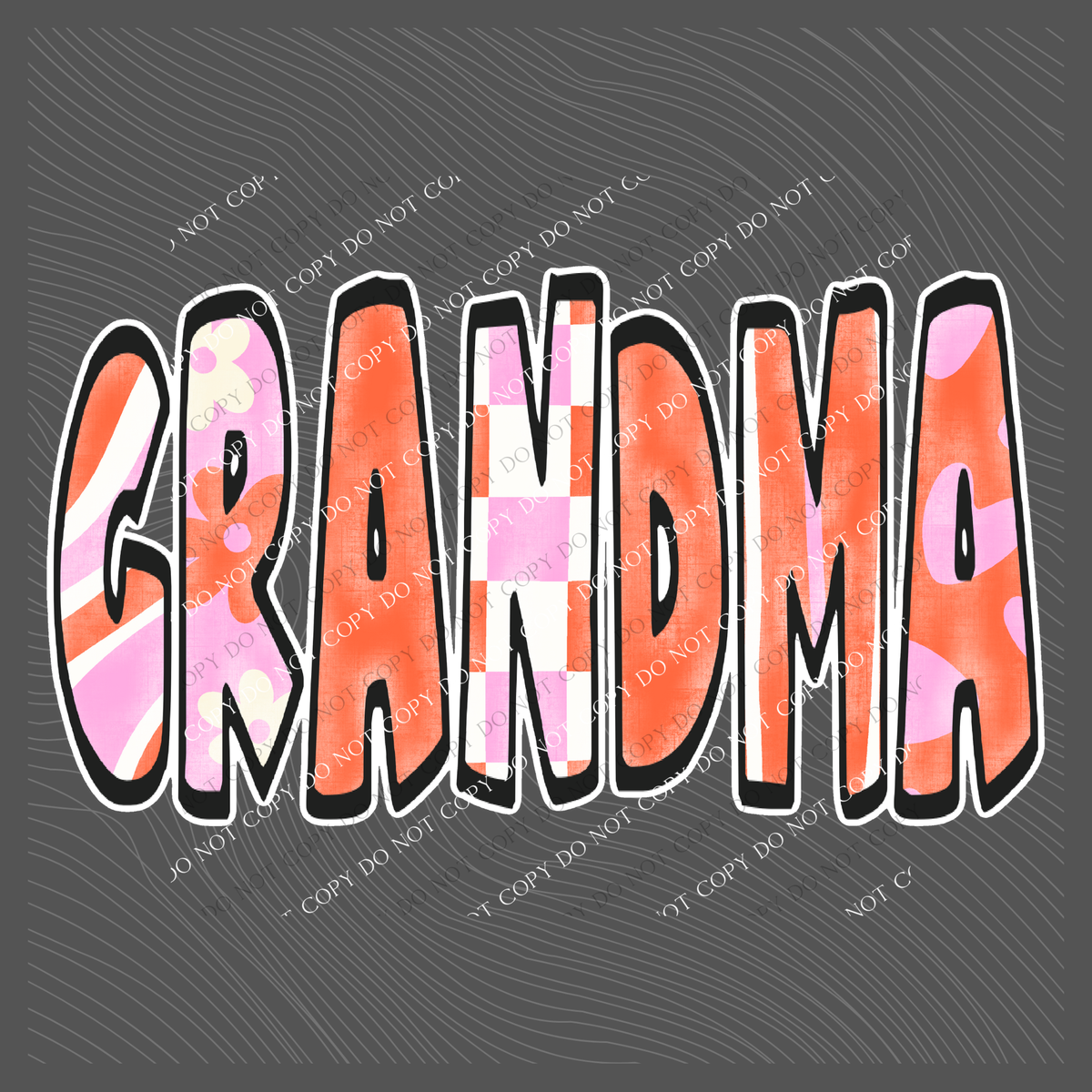 Grandma Retro Distressed Pink & Red Patchwork Digital Design, PNG