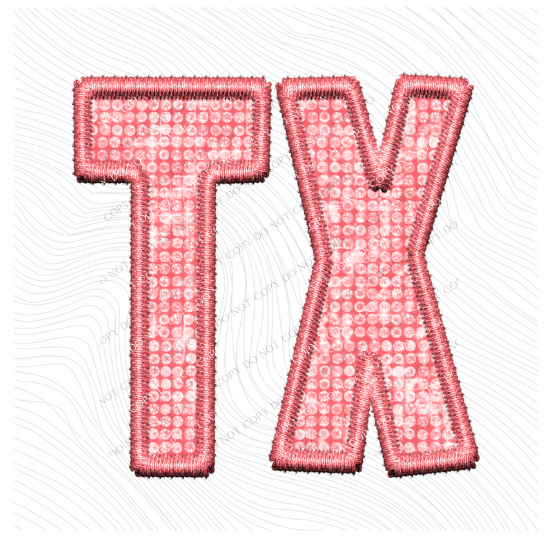 TX Texas Faux Embroidery Diamonds Bling in Sunset Coral Digital Design, PNG