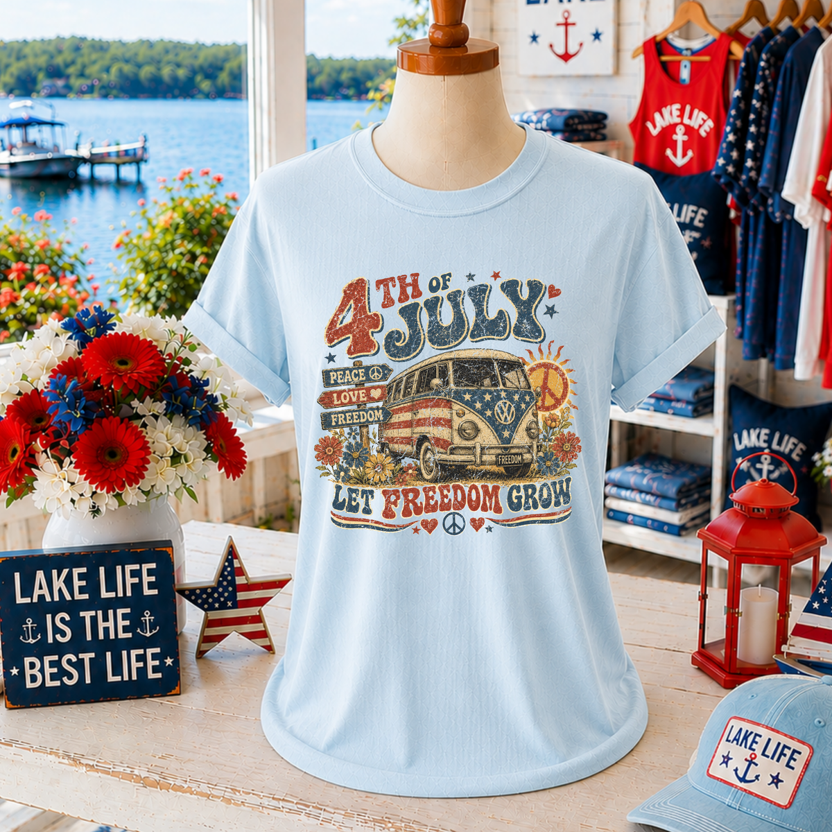 Let Freedom Grow Retro Vintage Distressed Patriotic Digital Design, PNG