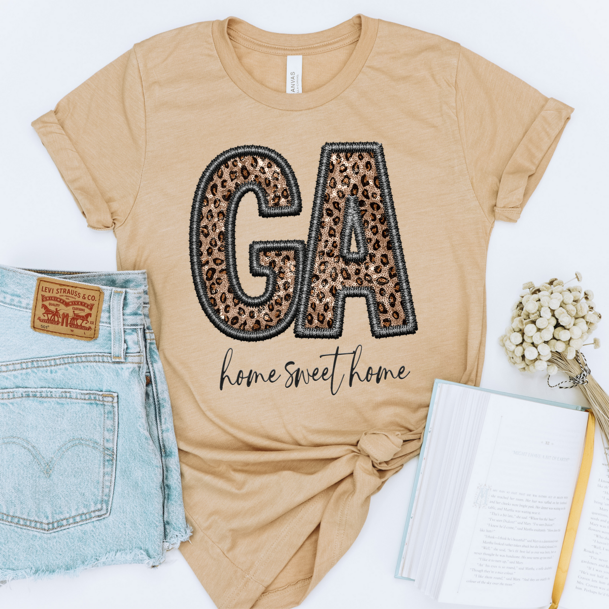 GA Georgia Embroidery Leopard Sequin with separate Home Sweet Home Script in Black,  Digital Design, PNG