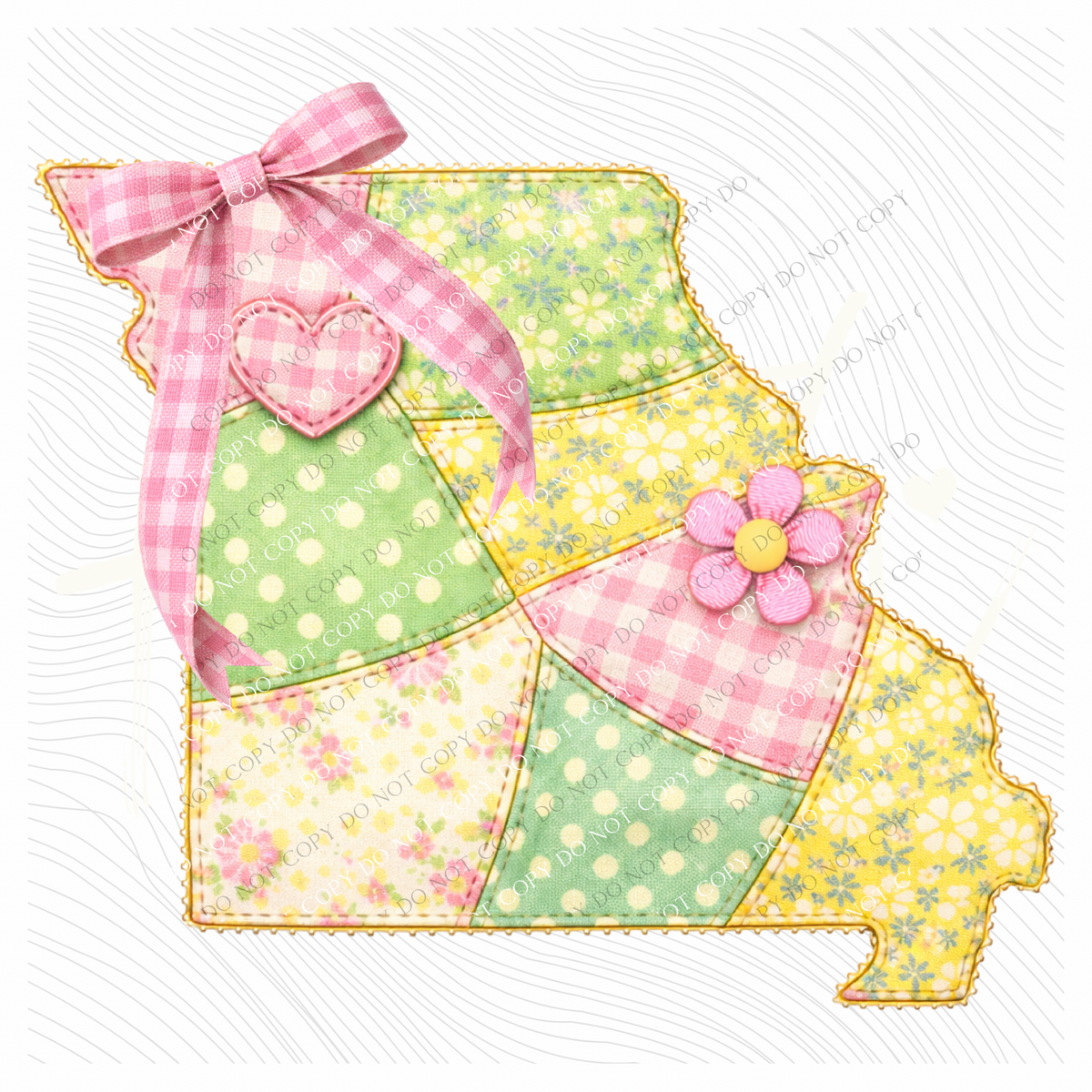 Missouri Spring Tones Quilted Faux State Patch with Bow Digital Design, PNG