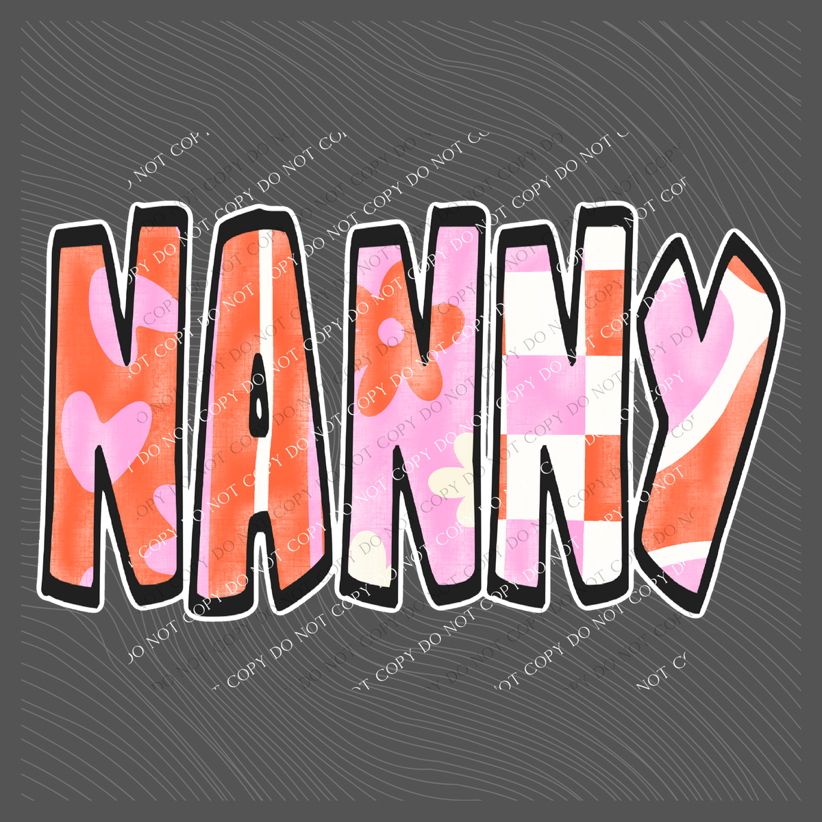 Nanny Retro Distressed Pink & Red Patchwork Digital Design, PNG