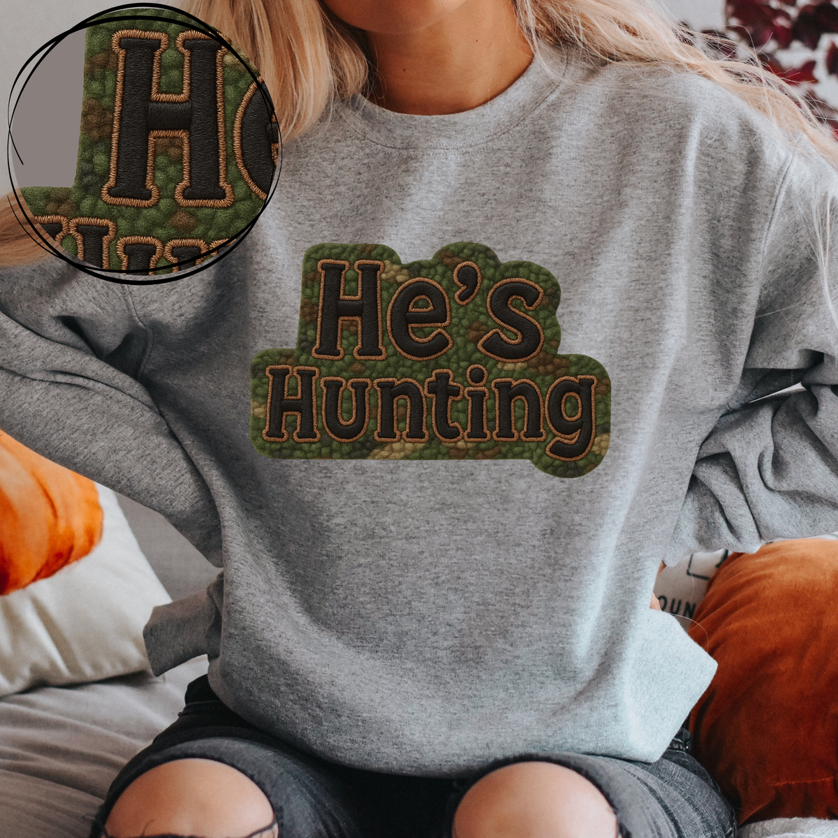 He’s Hunting Camo 3D Chenille Patch Style Digital Download, PNG