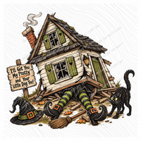 Witch under House Vintage Sketch Digital Design, PNG