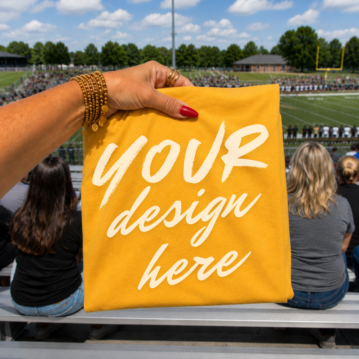 Game Day Sports Flatlay Mockup, Gildan G500 Gold