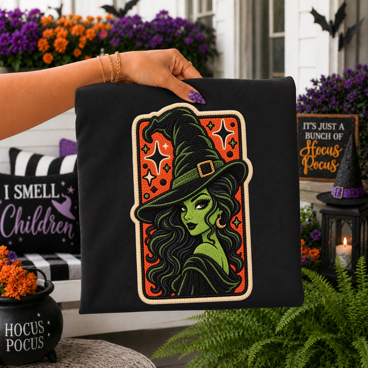 Witch Halloween Chenille Patch Digital Design, PNG