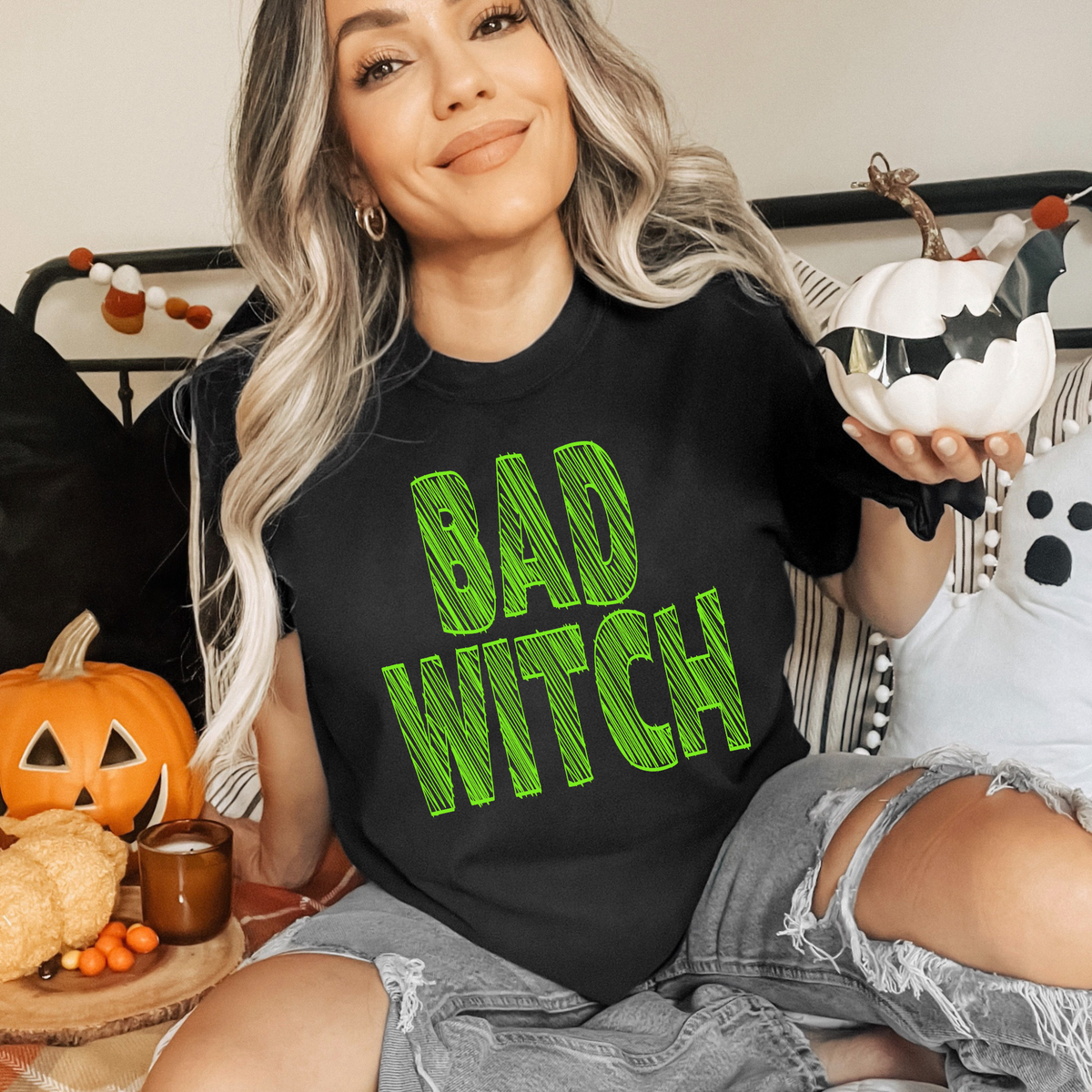 Bad Witch Scribble in Bright Green Fall Halloween Digital Design, PNG