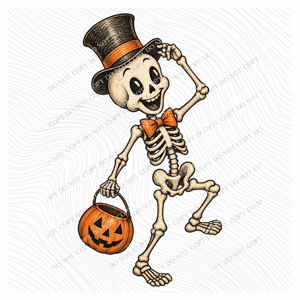 Halloween Skeleton Vintage Sketch Digital Design, PNG