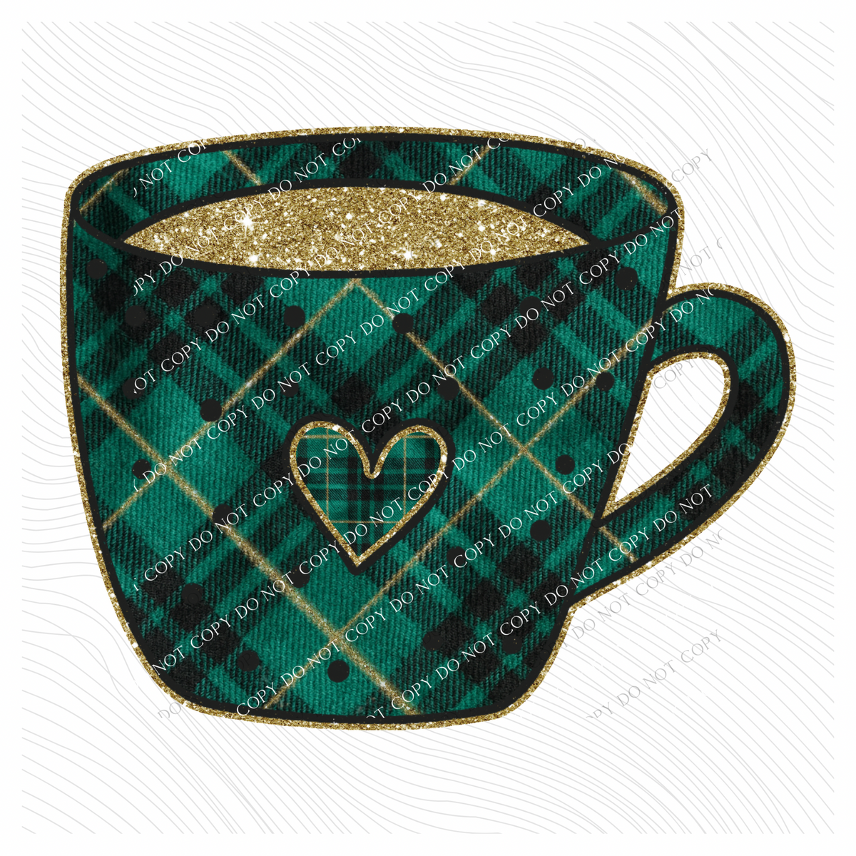 Coffee Mug Green Plaid & Glitter Digital Download, PNG