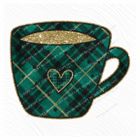 Coffee Mug Green Plaid & Glitter Digital Download, PNG