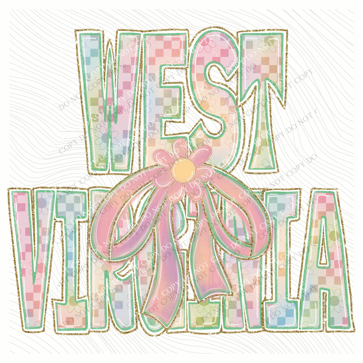 West Virginia Daisy Bows and Checkers Pastel Chalk Digital Design, PNG