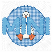 Mini Goose Faux Embroidery Stitch Gingham Texture Circle Blue Digital Design, PNG