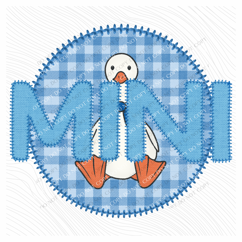 Mini Goose Faux Embroidery Stitch Gingham Texture Circle Blue Digital Design, PNG