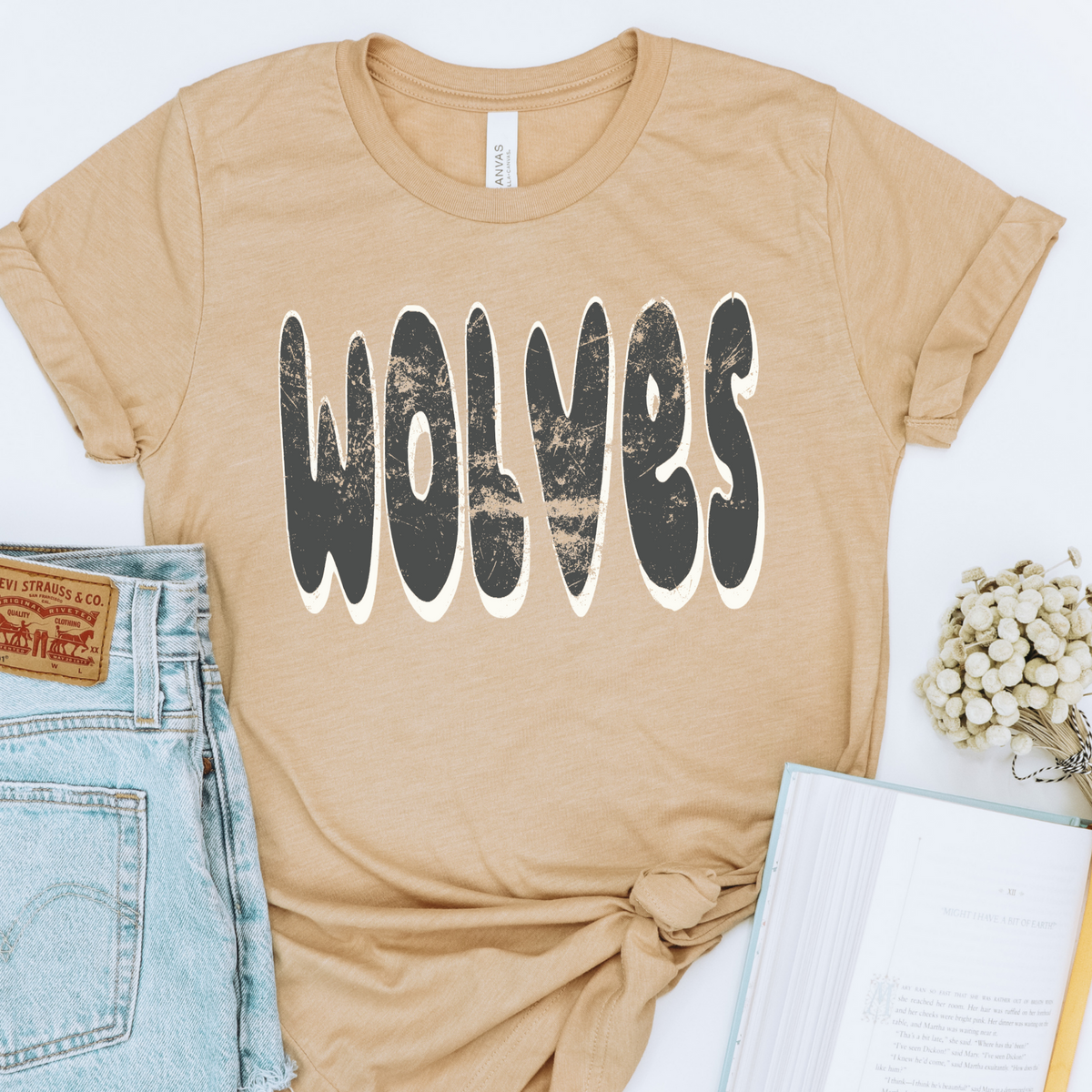 Wolves Retro Distressed in Charcoal & White Digital Design, PNG