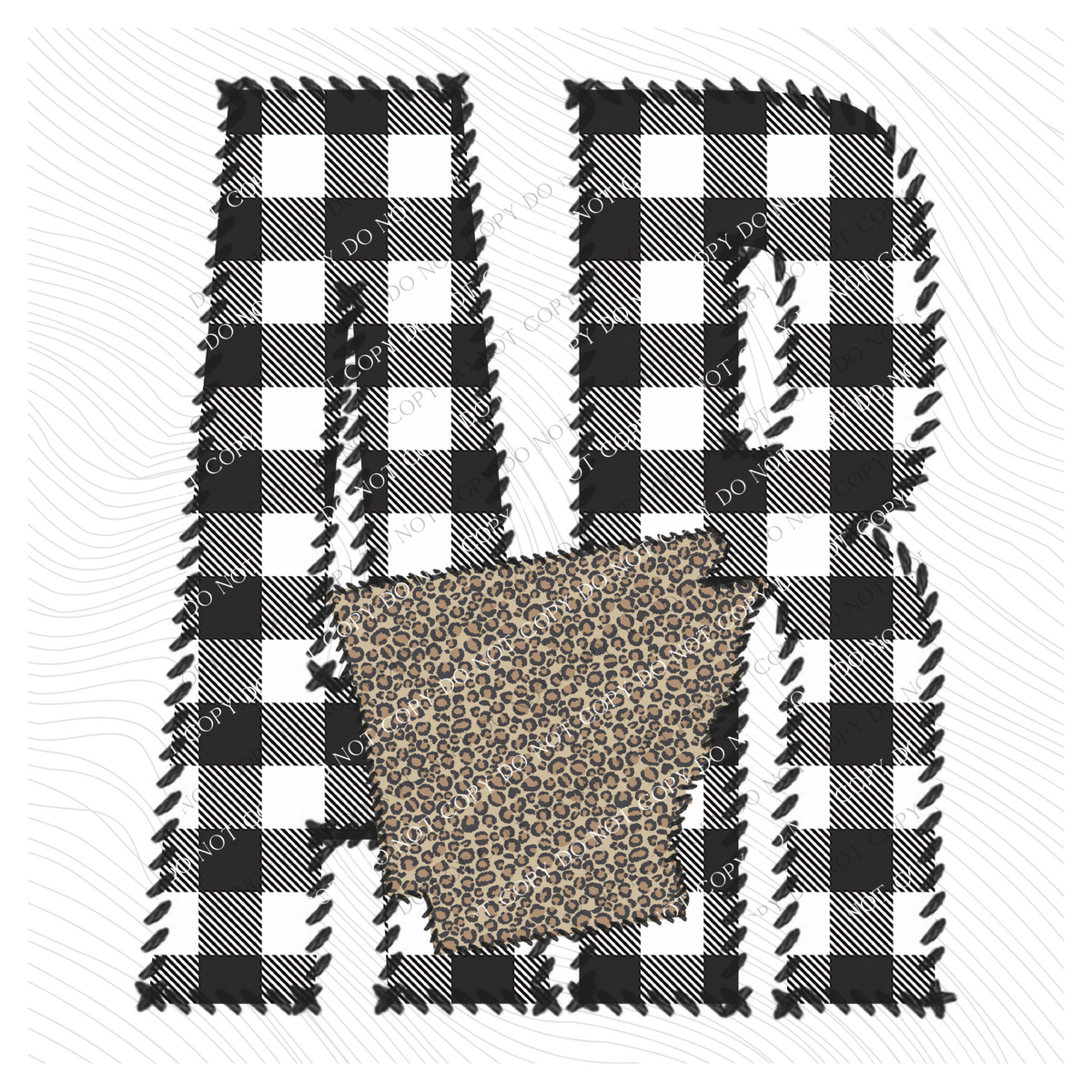 Arkansas AR Stitched Buffalo Plaid & Leopard State Patch Digital Design, PNG