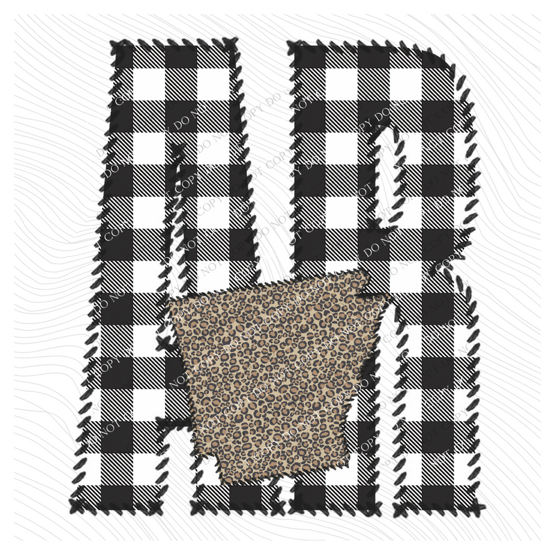 Arkansas AR Stitched Buffalo Plaid & Leopard State Patch Digital Design, PNG