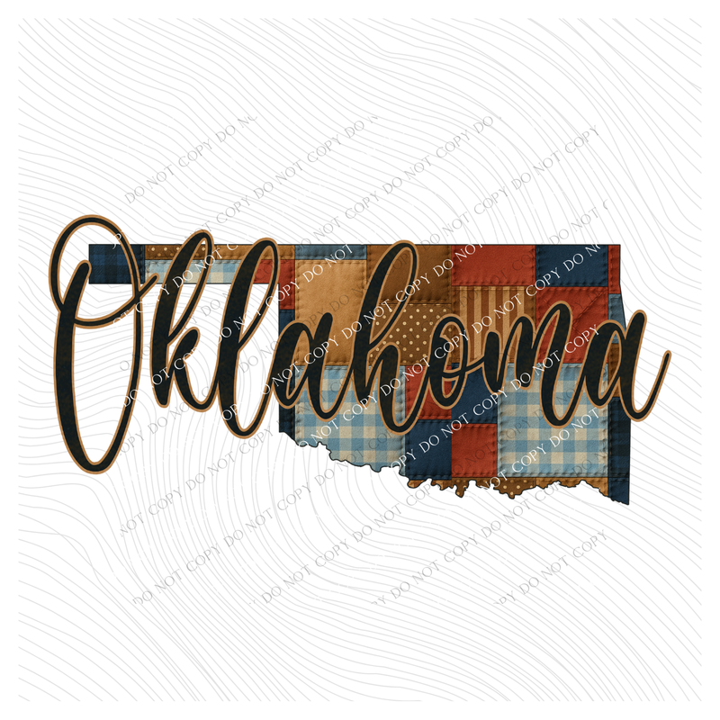 Oklahoma Quilted Script State Digital Design, PNG