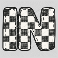 IN Indiana Bubble Stitch Distressed Checkers Black White Digital Design, PNG