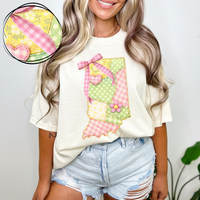 Indiana Spring Tones Quilted Faux State Patch with Bow Digital Design, PNG