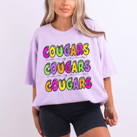 Cougars Bubble Dot Stacked Script Distressed in Neons Digital Design, PNG