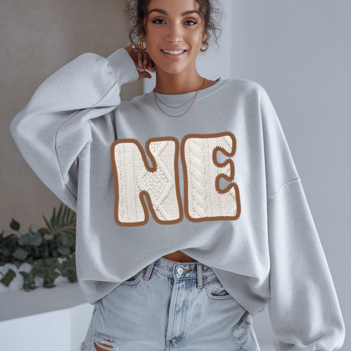 Nebraska NE Sweater Patch in Cream & Brown Digital Design, PNG