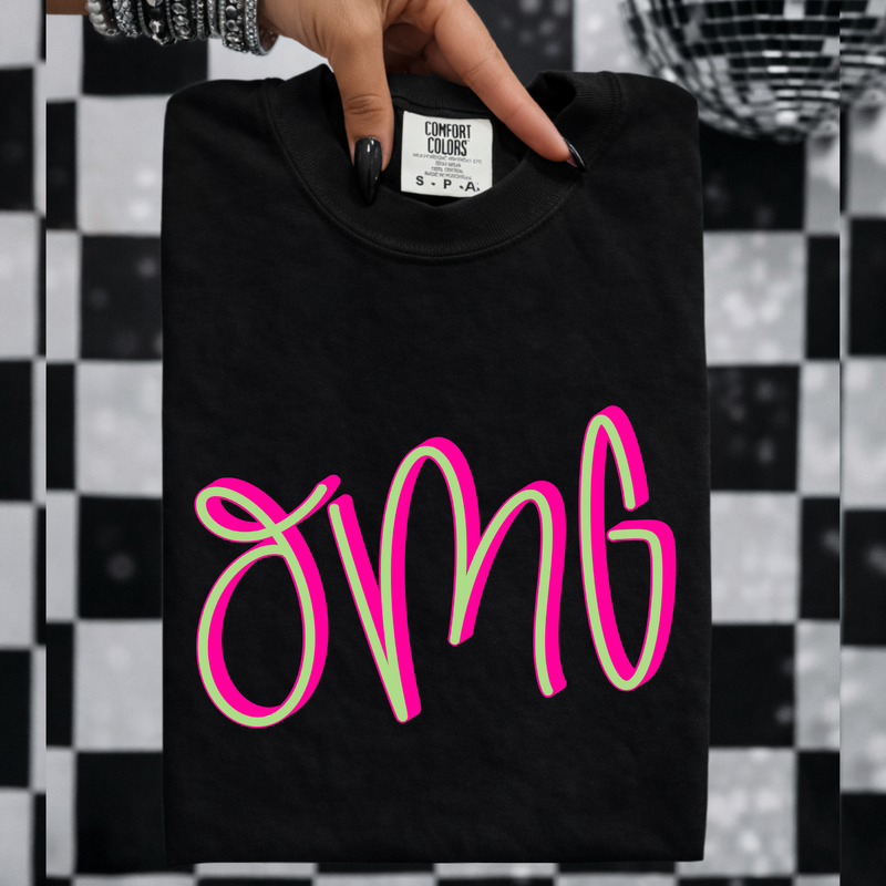 OMG 3D Sassy Script Bright Pink & Green Digital Design, PNG