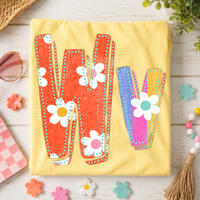 WV West Virginia Flower Power Distressed Doodle Digital Design, PNG