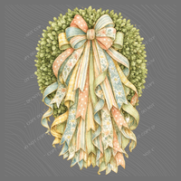 Summer Florals Ribbon with Boxwood Wreath, Digital Design, PNG