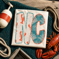 NC North Carolina  Lobster Coral Reef Polka Dot Outline Digital Design, PNG