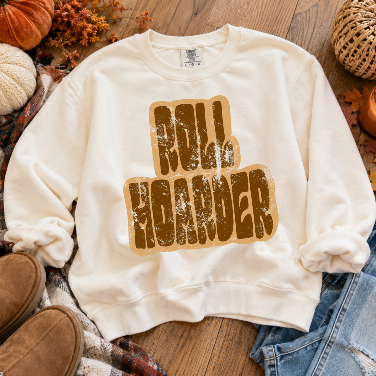 Roll Hoarder Retro Shadow Brown Distressed Digital Design, PNG