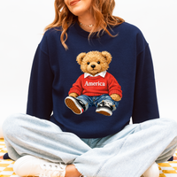 America Plush Preppy Bear in Red Digital Design, PNG