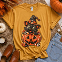 Cute Cat in Pumpkin Bucket Vintage Sketch Digital Design, PNG