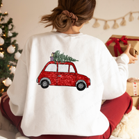 Christmas Car with Tree & Gifts in Faux Sequin Digital Design, PNG